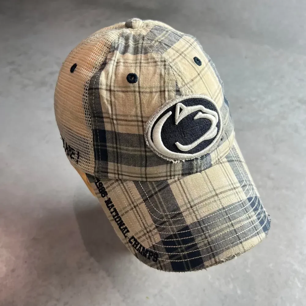 Vintage Penn State Lions Plaid Trucker Hat American Eagle College Football OS